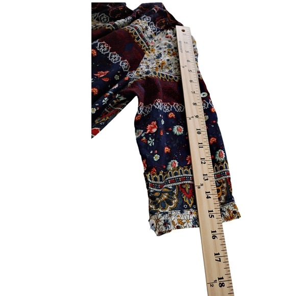 Boho Patchwork Maxi Dress‎ Floral Print Button Front V Neck 3/4 Sleeve - Picture 11 of 11